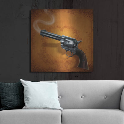 Luxe Metal Art 'Gunslinger - Single Gun 02' by Flyland Designs, Metal Wall Art,36x36
