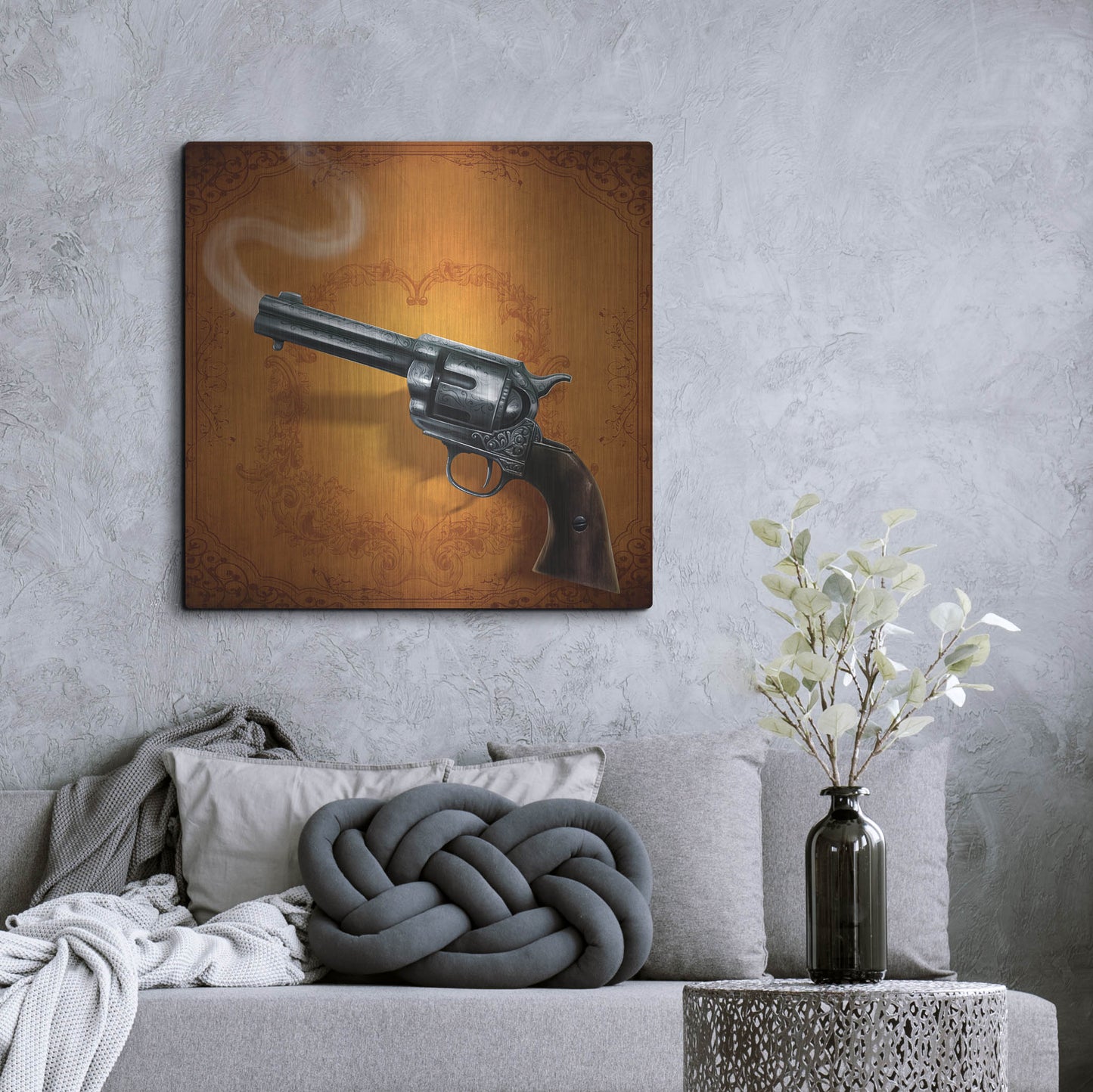 Luxe Metal Art 'Gunslinger - Single Gun 02' by Flyland Designs, Metal Wall Art,36x36