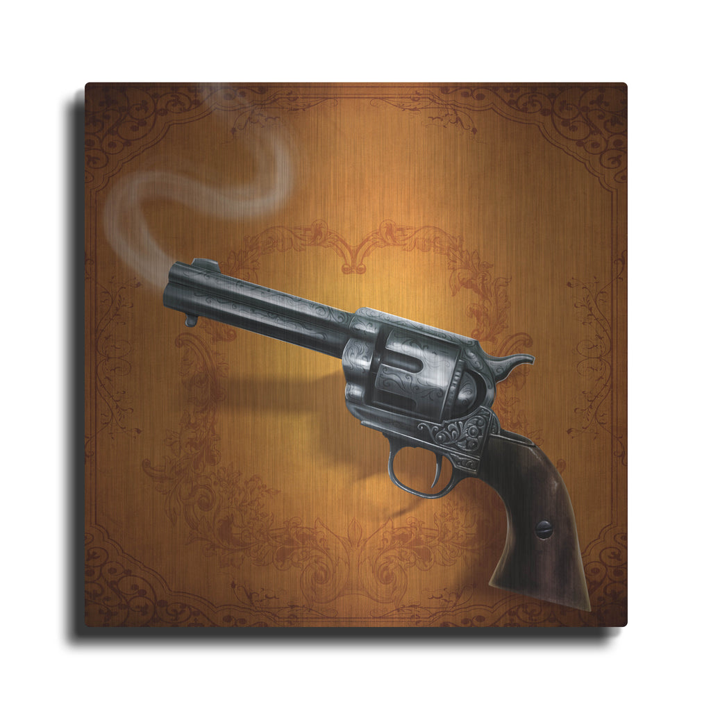 Luxe Metal Art 'Gunslinger - Single Gun 02' by Flyland Designs, Metal Wall Art