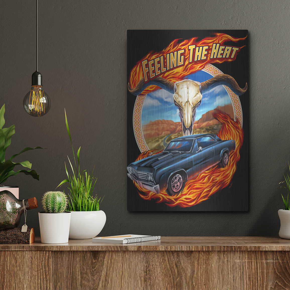 Luxe Metal Art 'Hot Rod Steer Skull Illustration' by Flyland Designs, Metal Wall Art,12x16