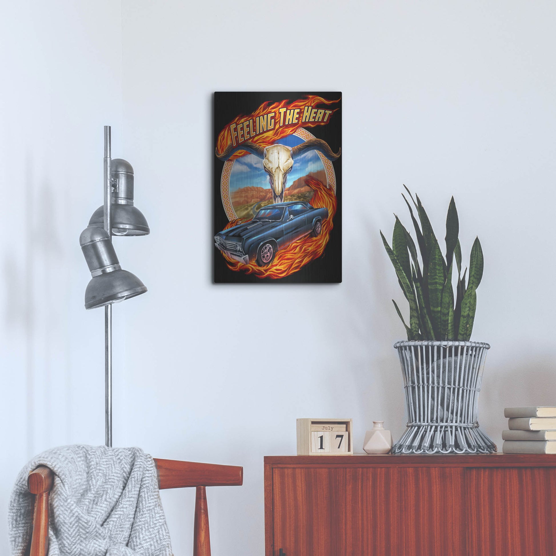 Luxe Metal Art 'Hot Rod Steer Skull Illustration' by Flyland Designs, Metal Wall Art,16x24