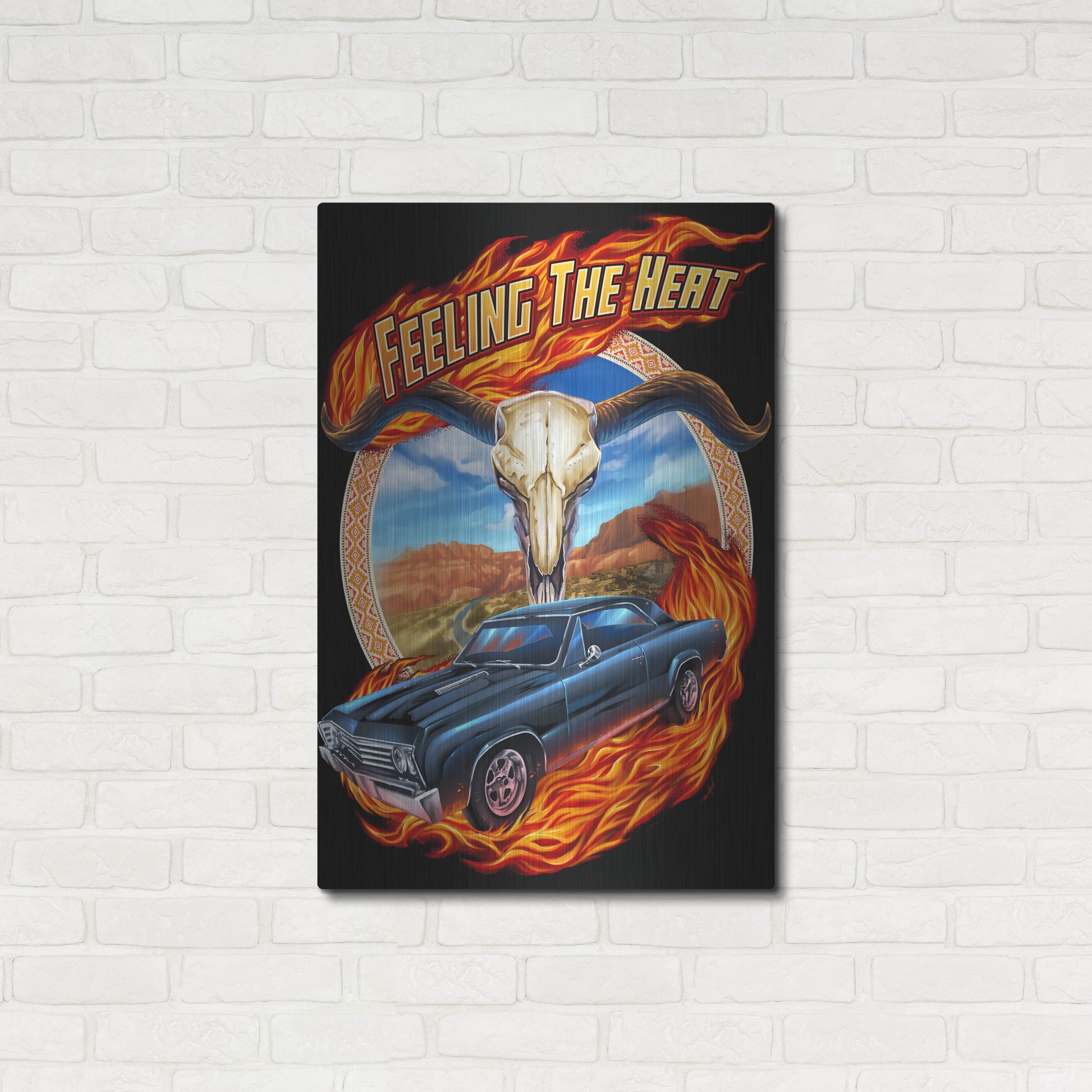 Luxe Metal Art 'Hot Rod Steer Skull Illustration' by Flyland Designs, Metal Wall Art,24x36
