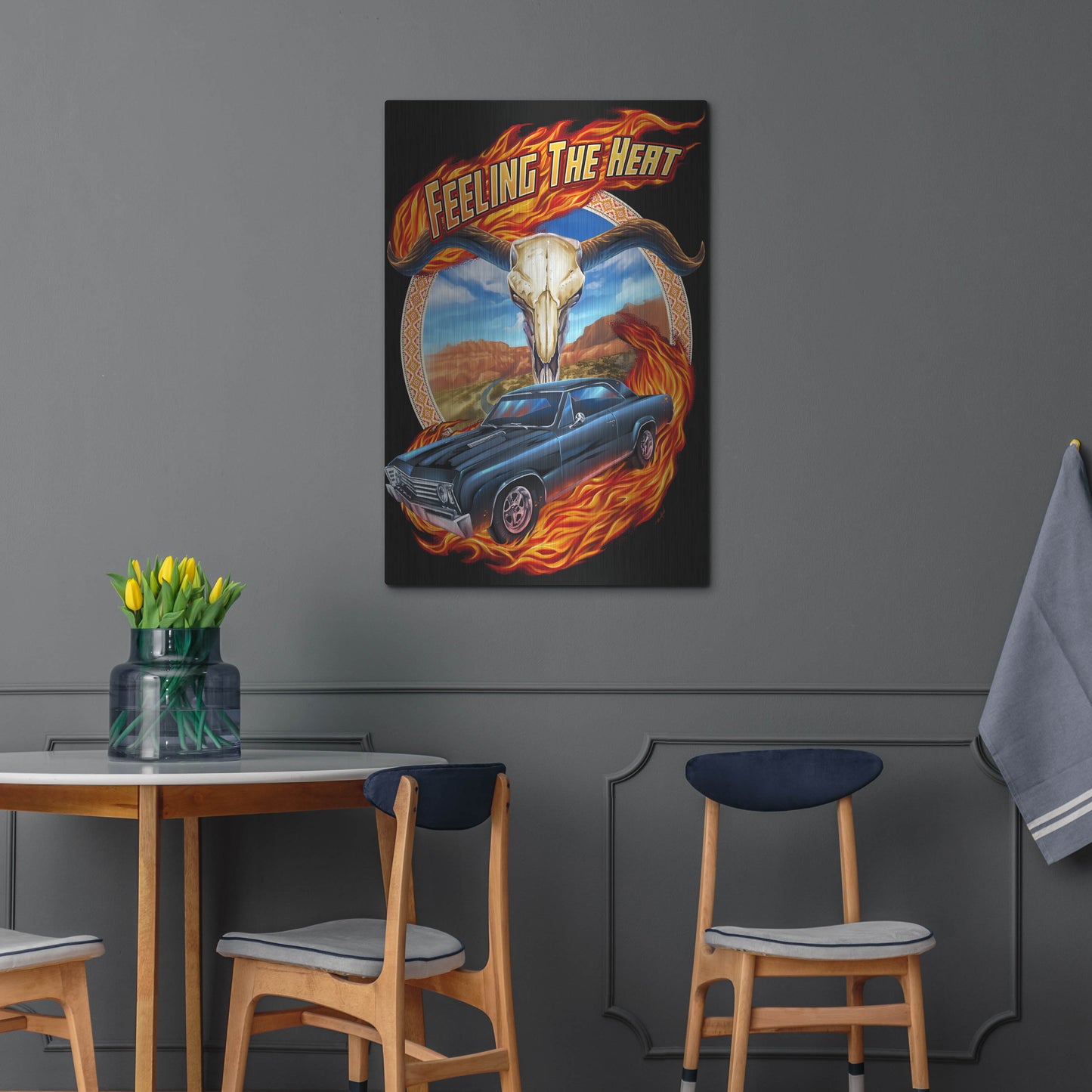 Luxe Metal Art 'Hot Rod Steer Skull Illustration' by Flyland Designs, Metal Wall Art,24x36