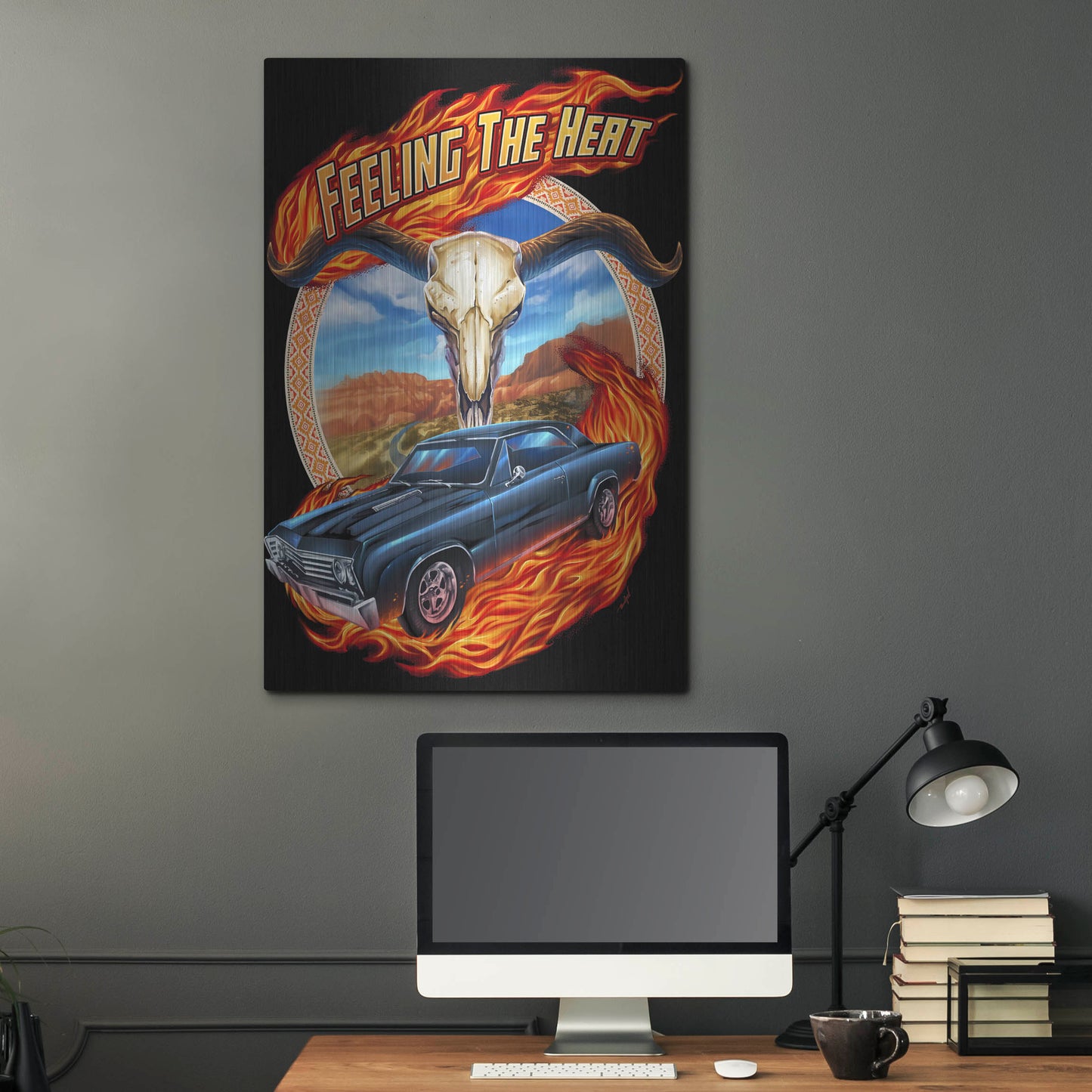 Luxe Metal Art 'Hot Rod Steer Skull Illustration' by Flyland Designs, Metal Wall Art,24x36