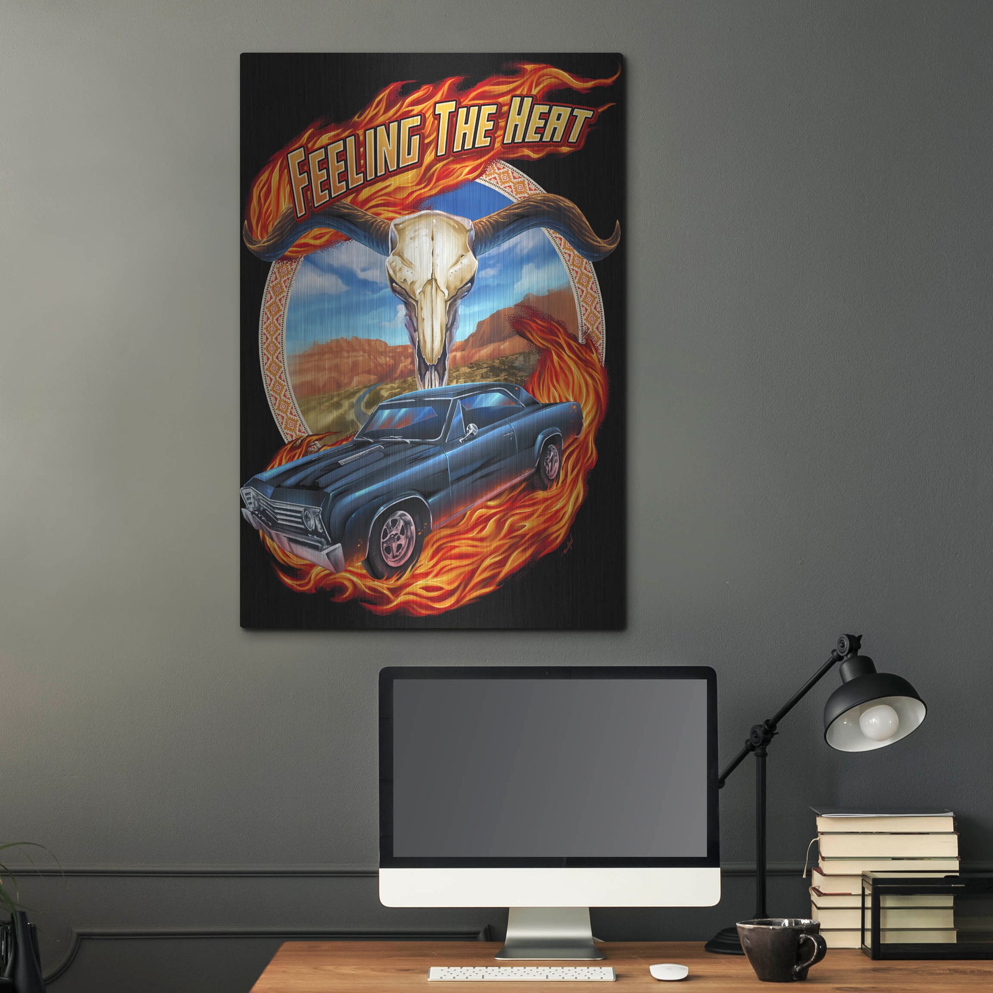 Luxe Metal Art 'Hot Rod Steer Skull Illustration' by Flyland Designs, Metal Wall Art,24x36