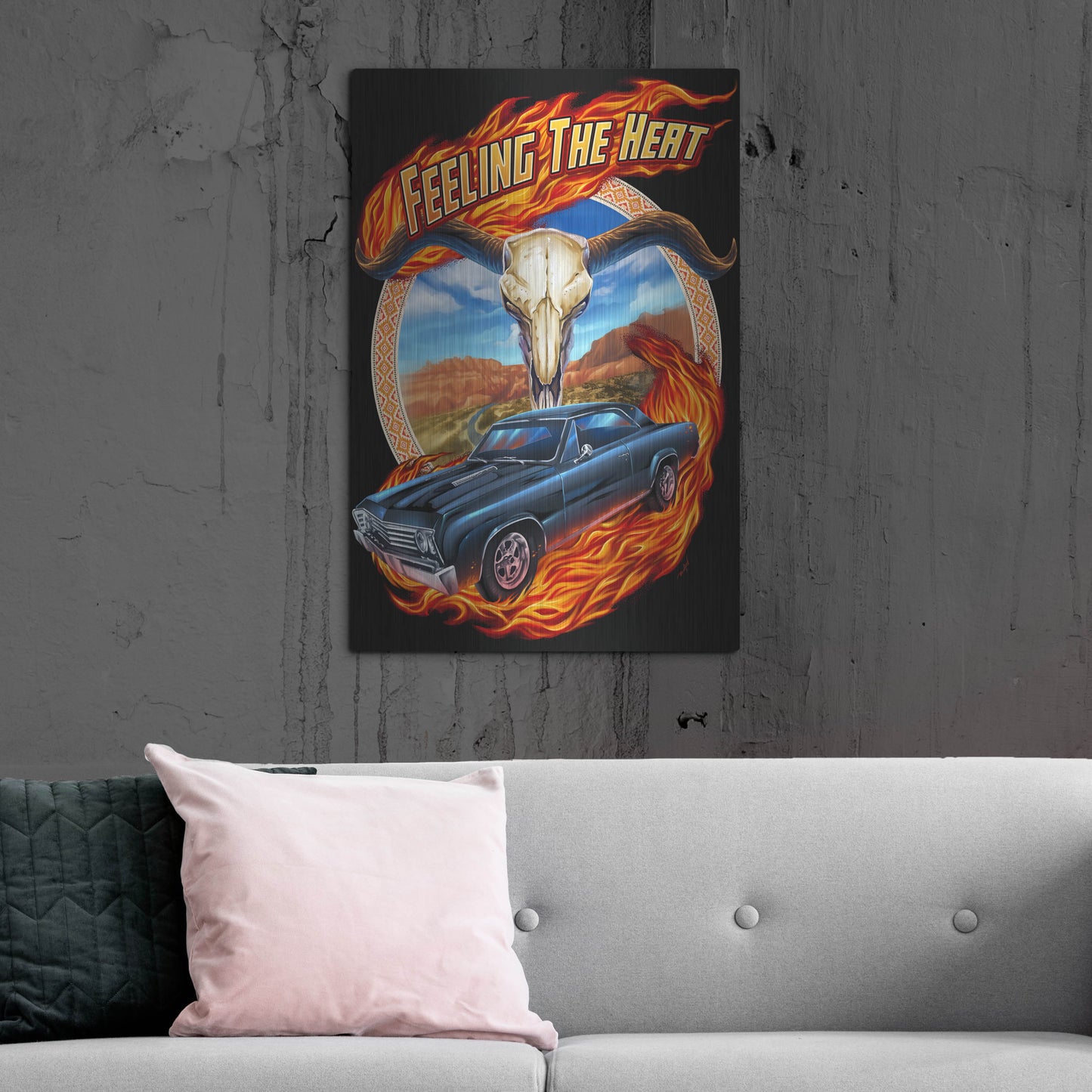 Luxe Metal Art 'Hot Rod Steer Skull Illustration' by Flyland Designs, Metal Wall Art,24x36