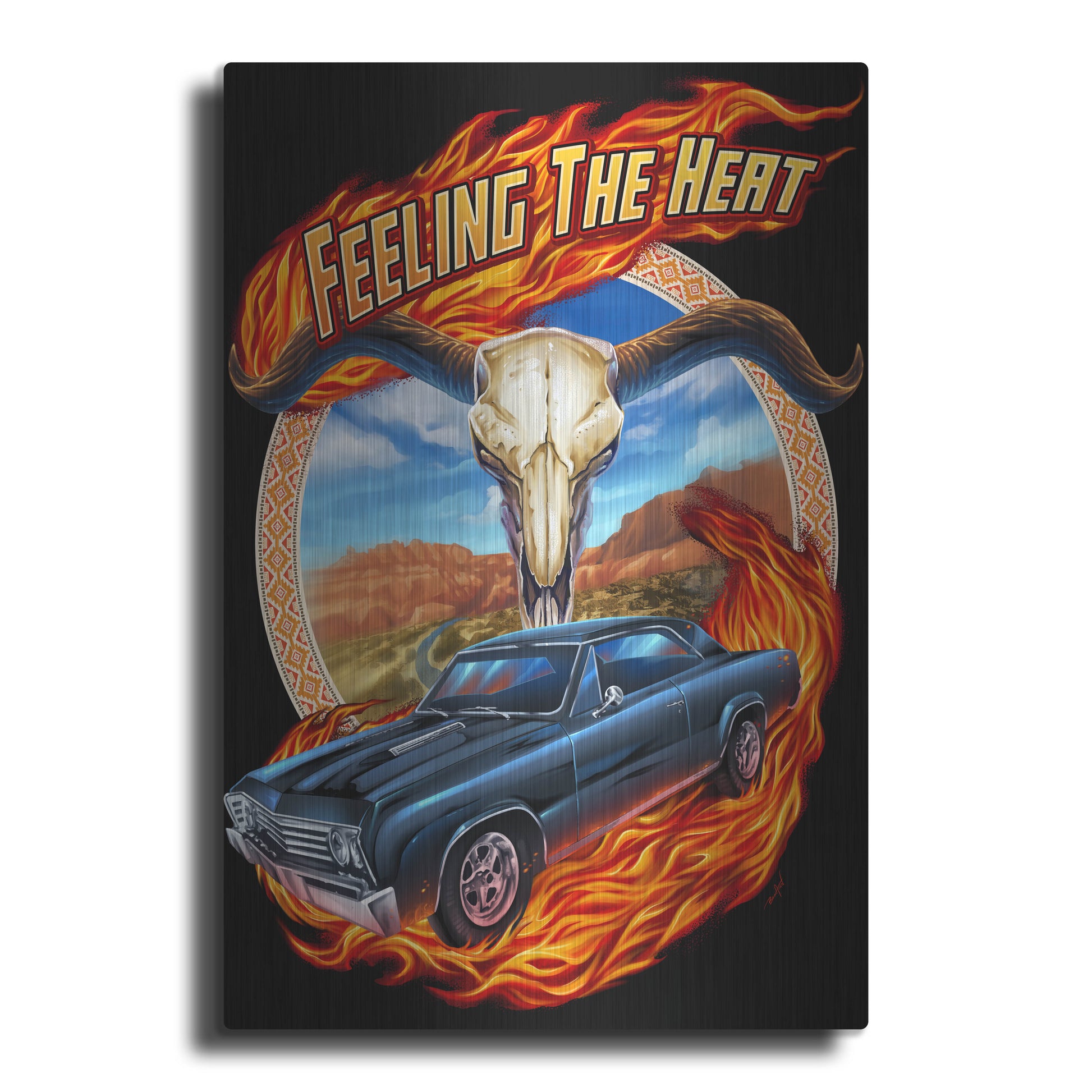 Luxe Metal Art 'Hot Rod Steer Skull Illustration' by Flyland Designs, Metal Wall Art