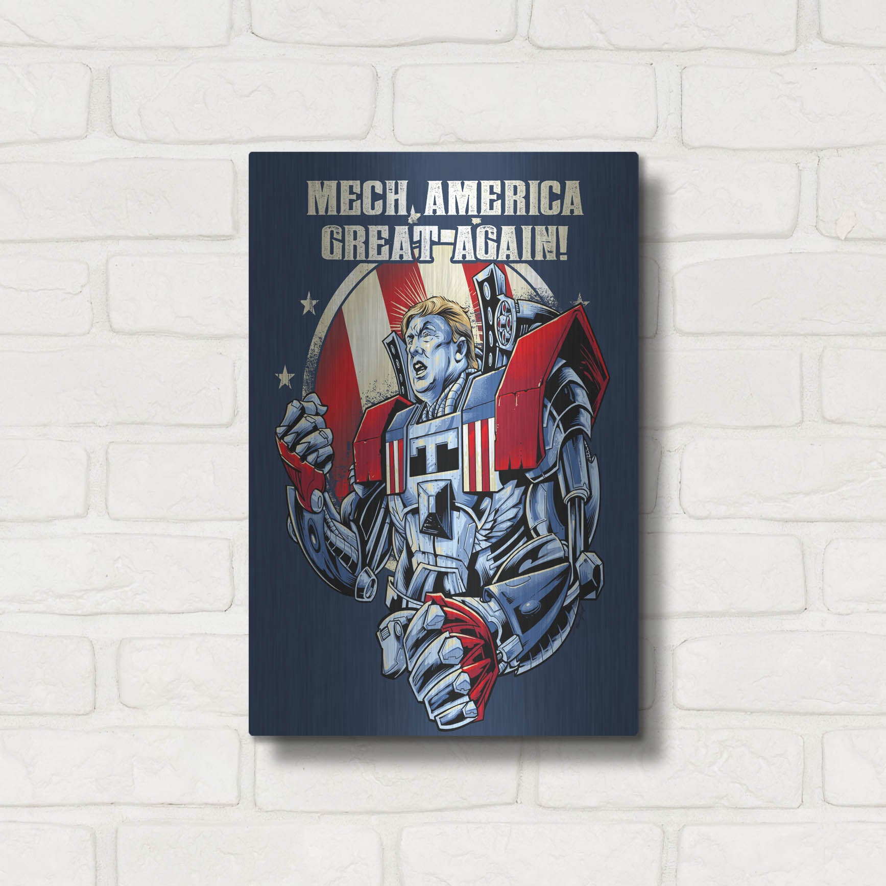 Luxe Metal Art 'Mecha Trump Amazon' by Flyland Designs, Metal Wall Art,12x16