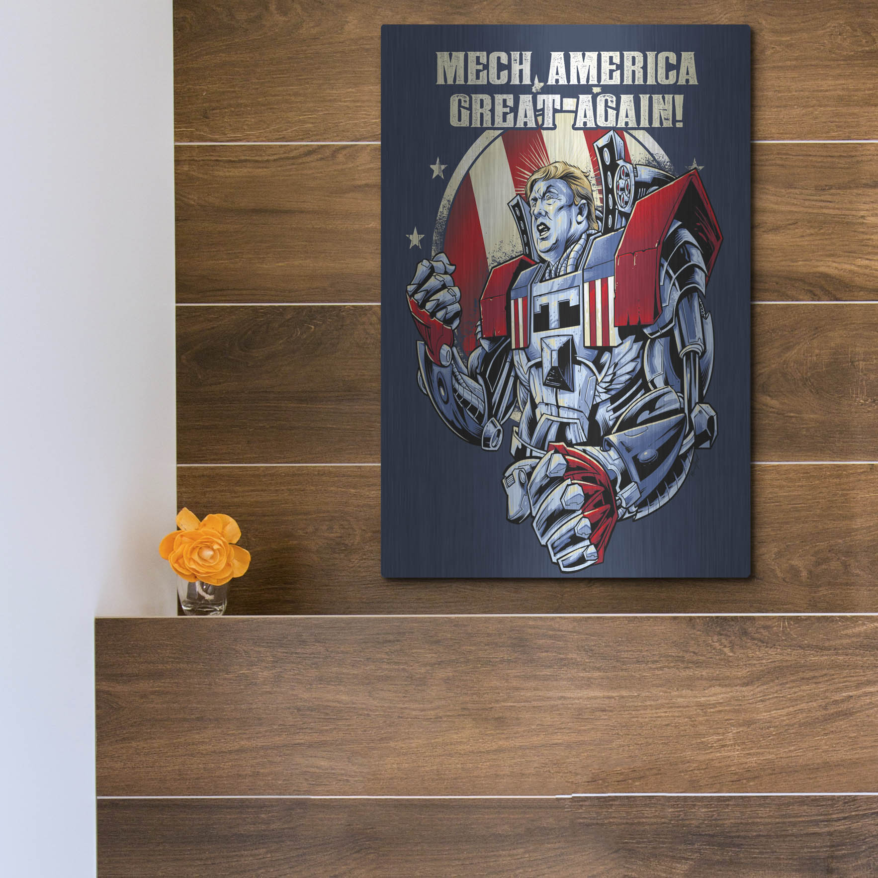 Luxe Metal Art 'Mecha Trump Amazon' by Flyland Designs, Metal Wall Art,12x16