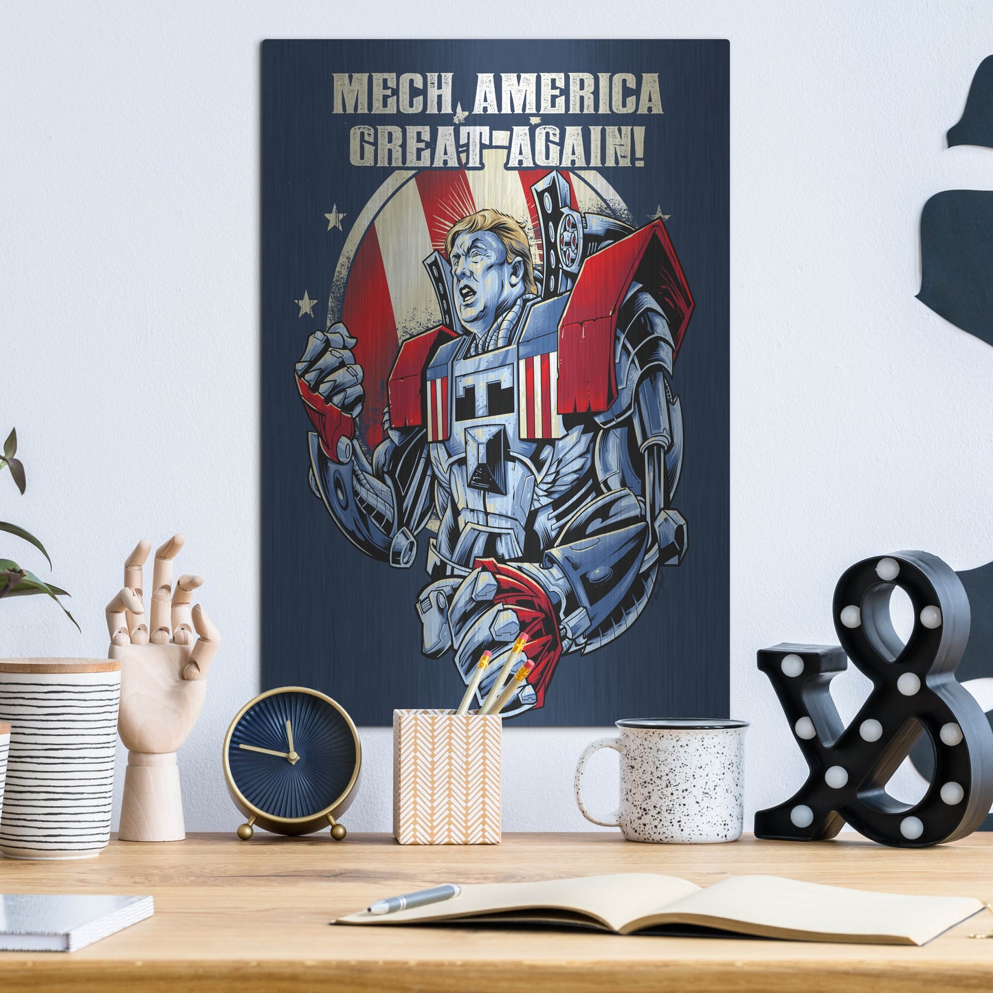 Luxe Metal Art 'Mecha Trump Amazon' by Flyland Designs, Metal Wall Art,12x16