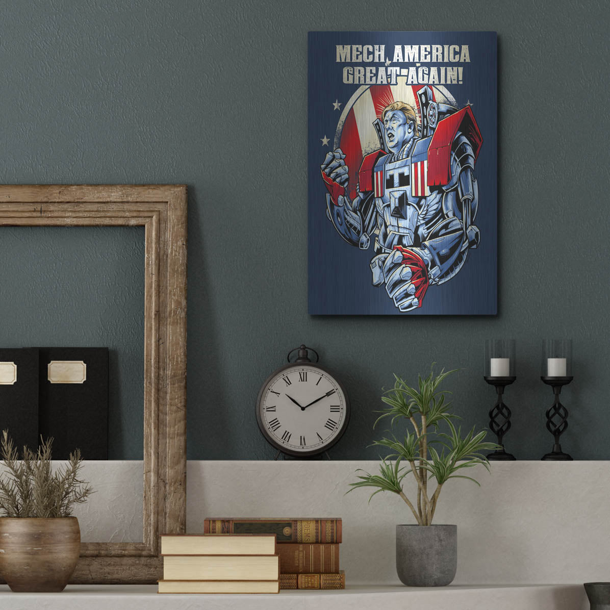 Luxe Metal Art 'Mecha Trump Amazon' by Flyland Designs, Metal Wall Art,12x16