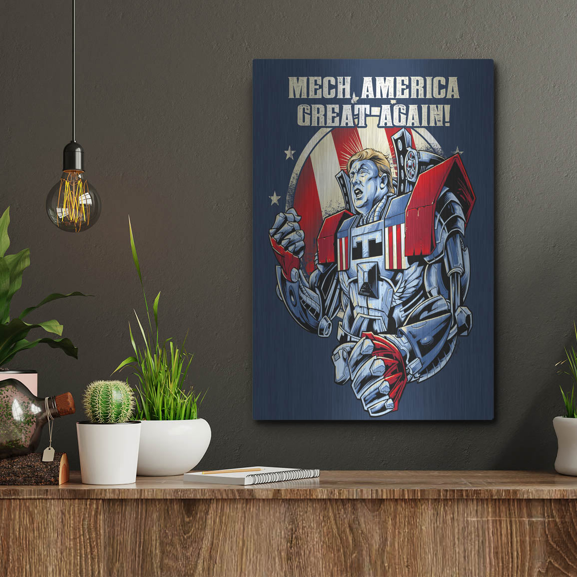 Luxe Metal Art 'Mecha Trump Amazon' by Flyland Designs, Metal Wall Art,12x16