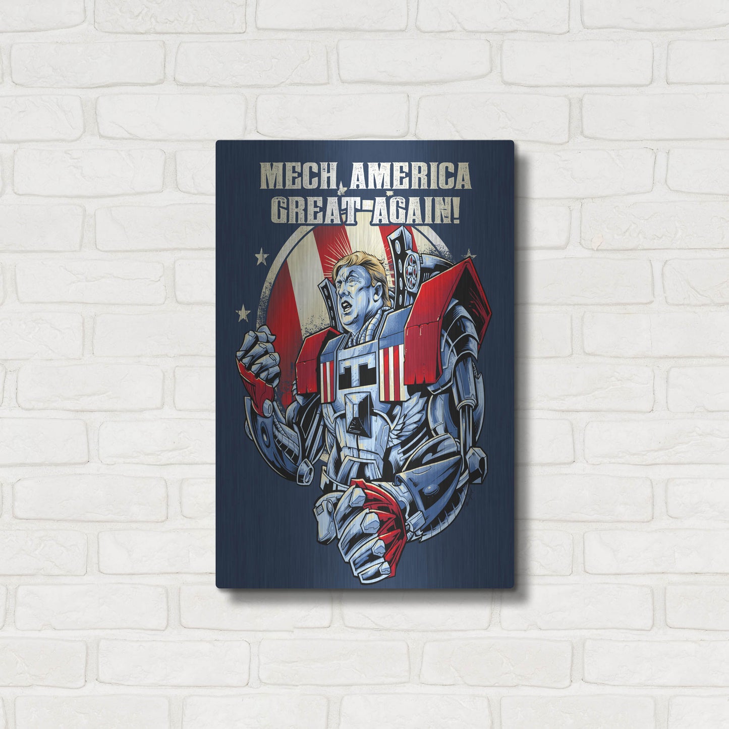 Luxe Metal Art 'Mecha Trump Amazon' by Flyland Designs, Metal Wall Art,16x24