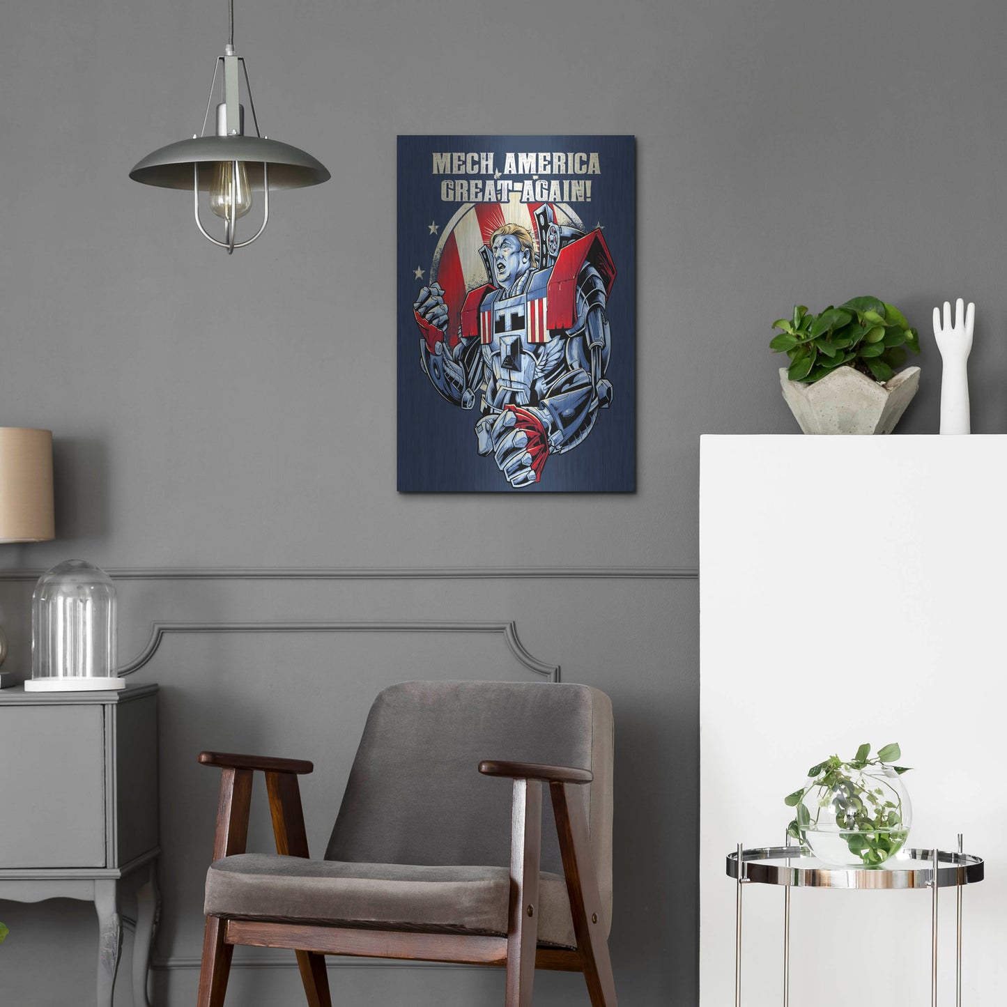 Luxe Metal Art 'Mecha Trump Amazon' by Flyland Designs, Metal Wall Art,16x24