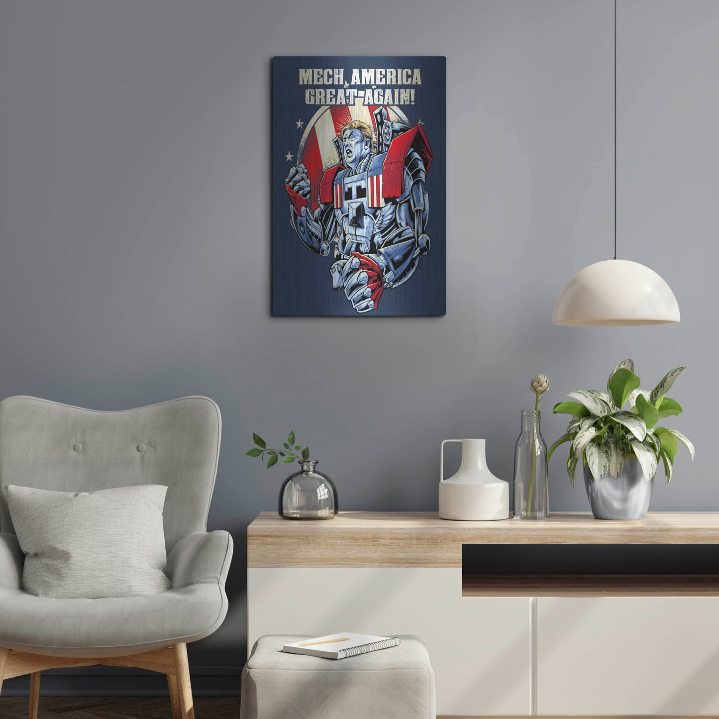 Luxe Metal Art 'Mecha Trump Amazon' by Flyland Designs, Metal Wall Art,16x24