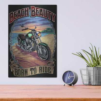 Luxe Metal Art 'Motorcycle On Beach' by Flyland Designs, Metal Wall Art,12x16