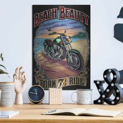 Luxe Metal Art 'Motorcycle On Beach' by Flyland Designs, Metal Wall Art,12x16