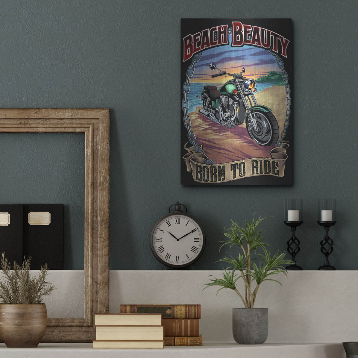 Luxe Metal Art 'Motorcycle On Beach' by Flyland Designs, Metal Wall Art,12x16