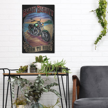 Luxe Metal Art 'Motorcycle On Beach' by Flyland Designs, Metal Wall Art,12x16