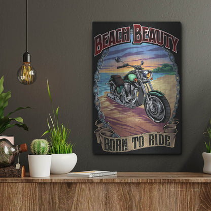 Luxe Metal Art 'Motorcycle On Beach' by Flyland Designs, Metal Wall Art,12x16