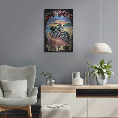 Luxe Metal Art 'Motorcycle On Beach' by Flyland Designs, Metal Wall Art,16x24