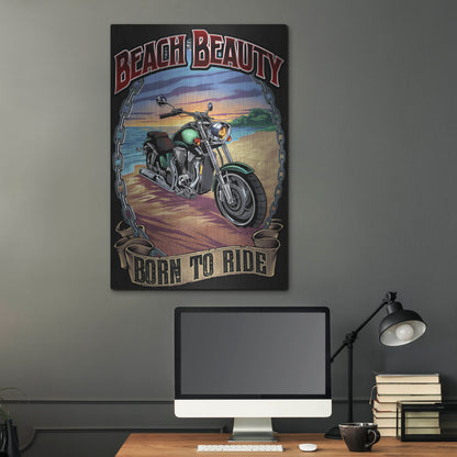 Luxe Metal Art 'Motorcycle On Beach' by Flyland Designs, Metal Wall Art,24x36