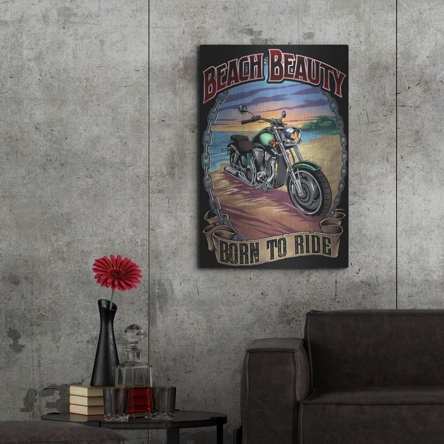 Luxe Metal Art 'Motorcycle On Beach' by Flyland Designs, Metal Wall Art,24x36