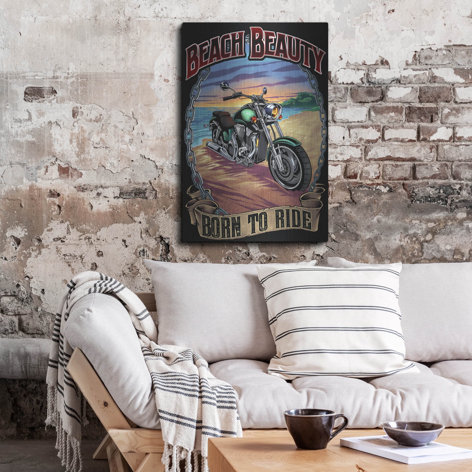 Luxe Metal Art 'Motorcycle On Beach' by Flyland Designs, Metal Wall Art,24x36