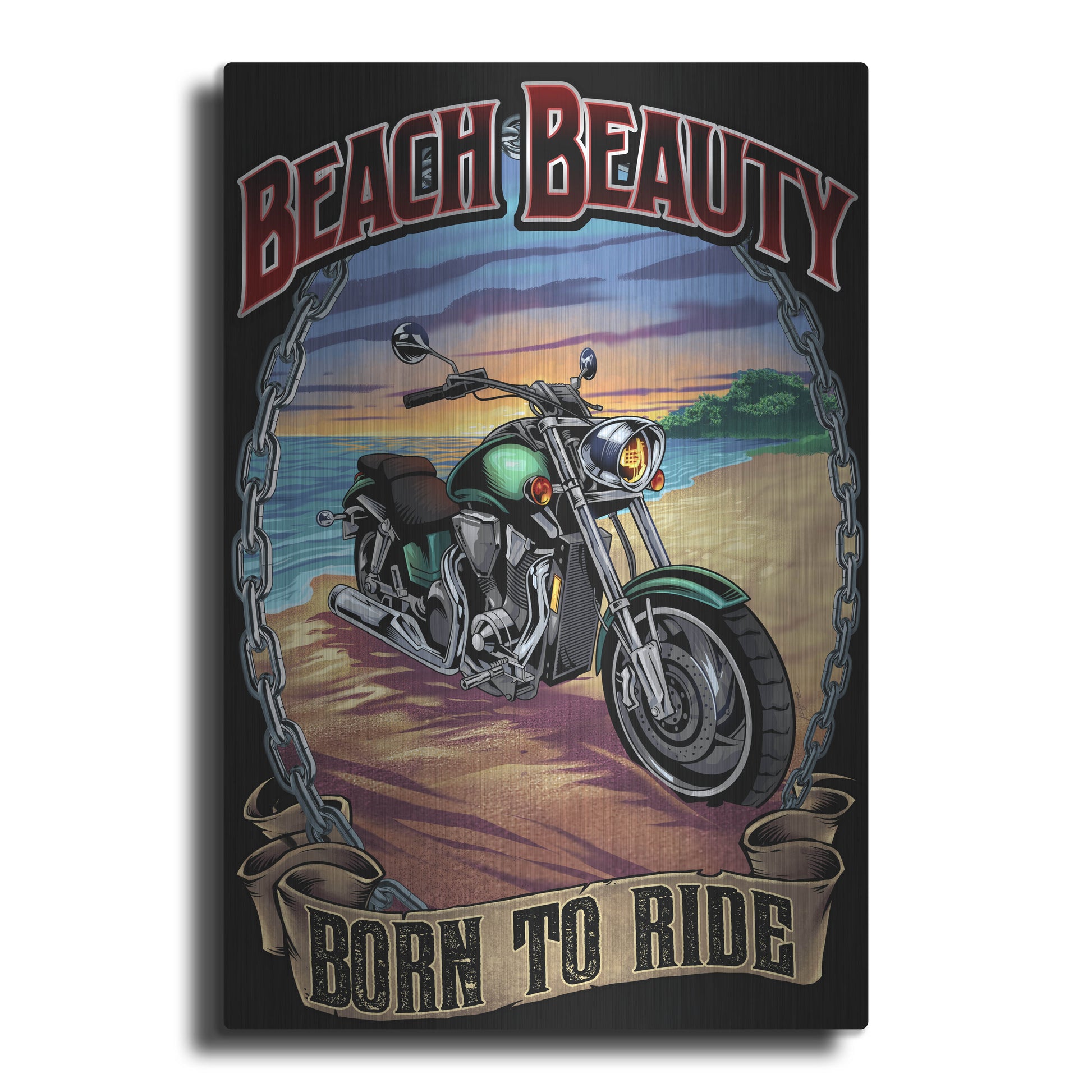 Luxe Metal Art 'Motorcycle On Beach' by Flyland Designs, Metal Wall Art