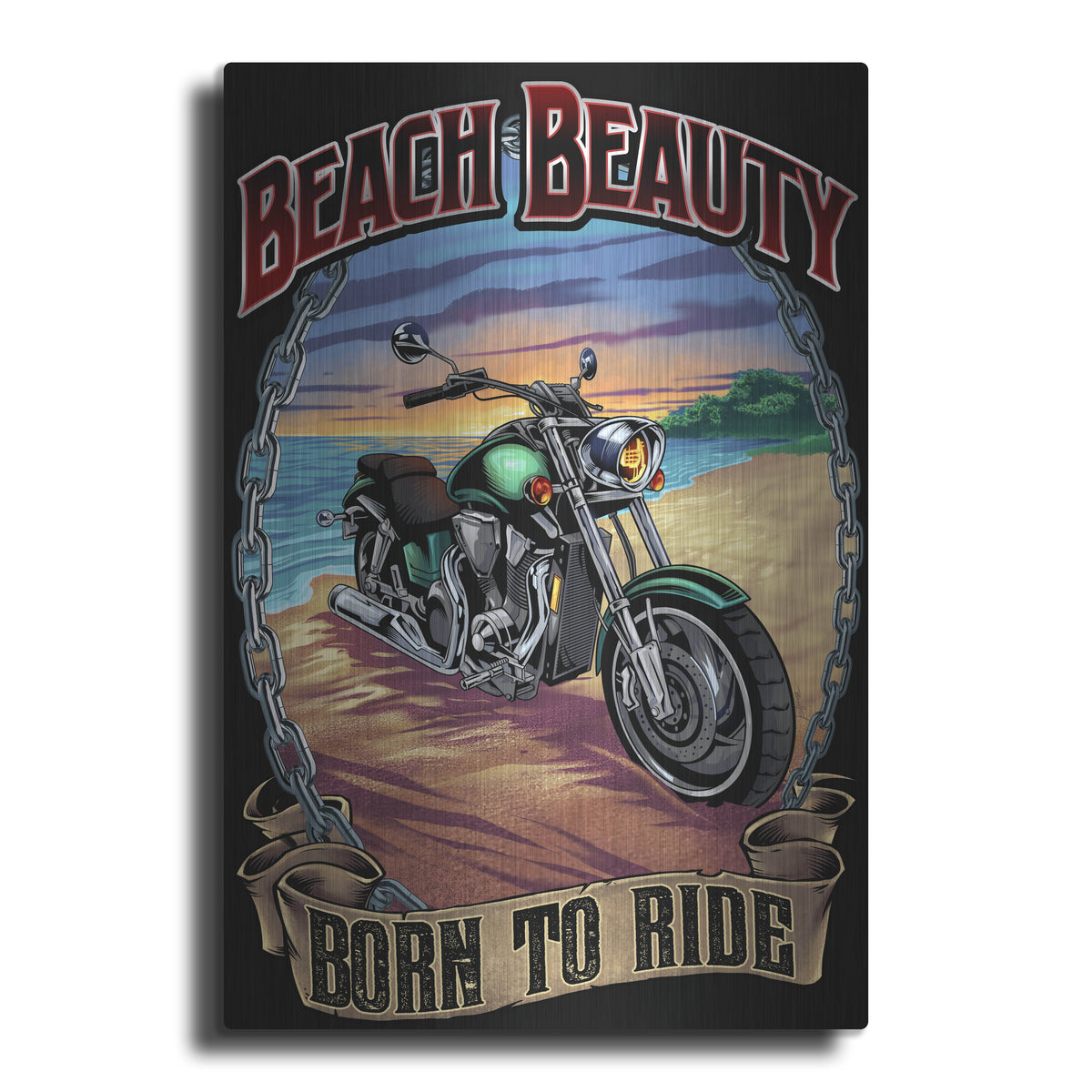 Luxe Metal Art 'Motorcycle On Beach' by Flyland Designs, Metal Wall Art