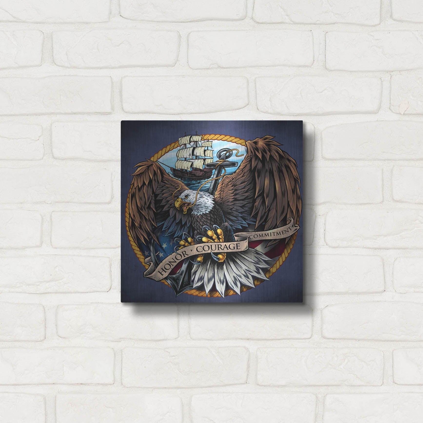 Luxe Metal Art 'Navy Eagle Decal' by Flyland Designs, Metal Wall Art,12x12