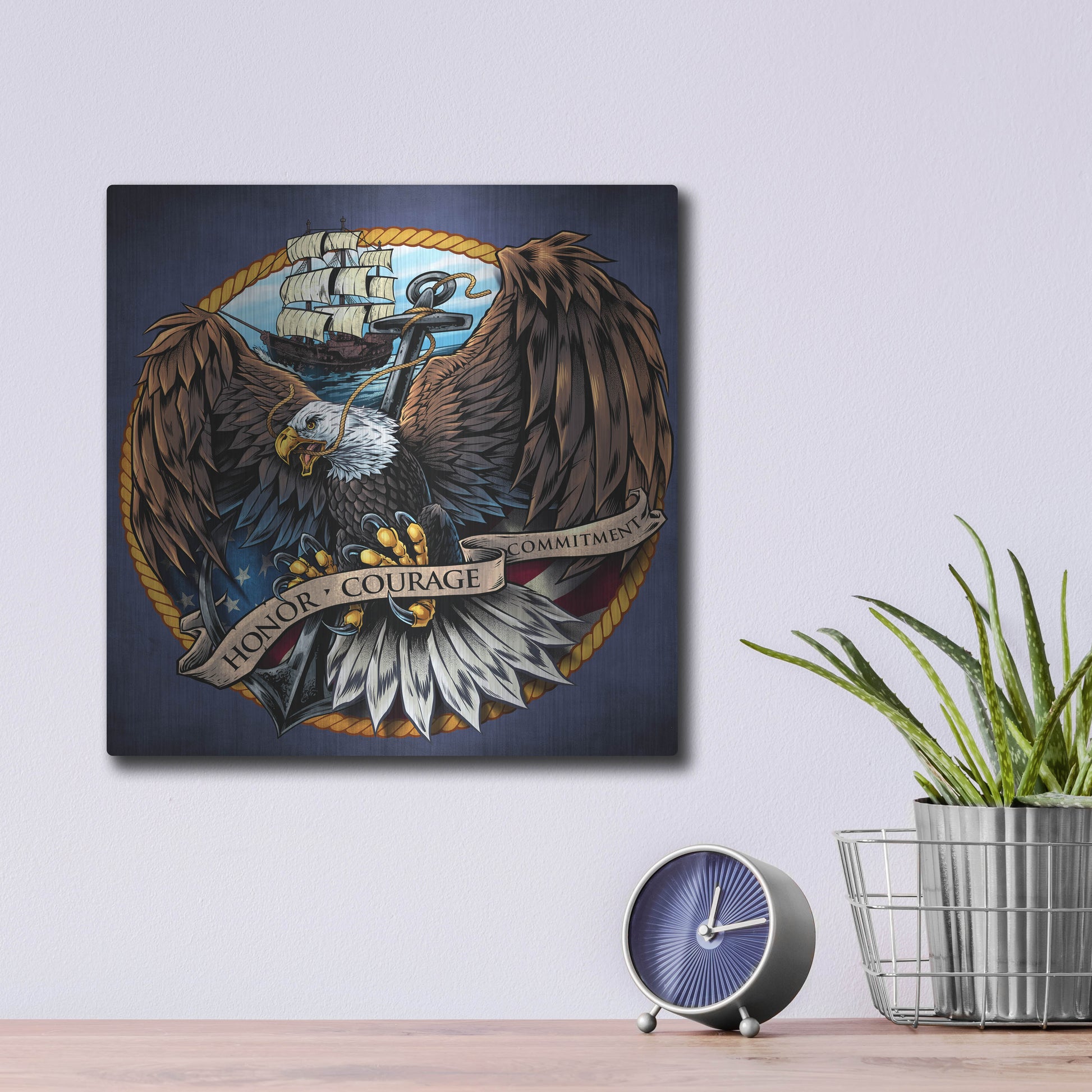 Luxe Metal Art 'Navy Eagle Decal' by Flyland Designs, Metal Wall Art,12x12