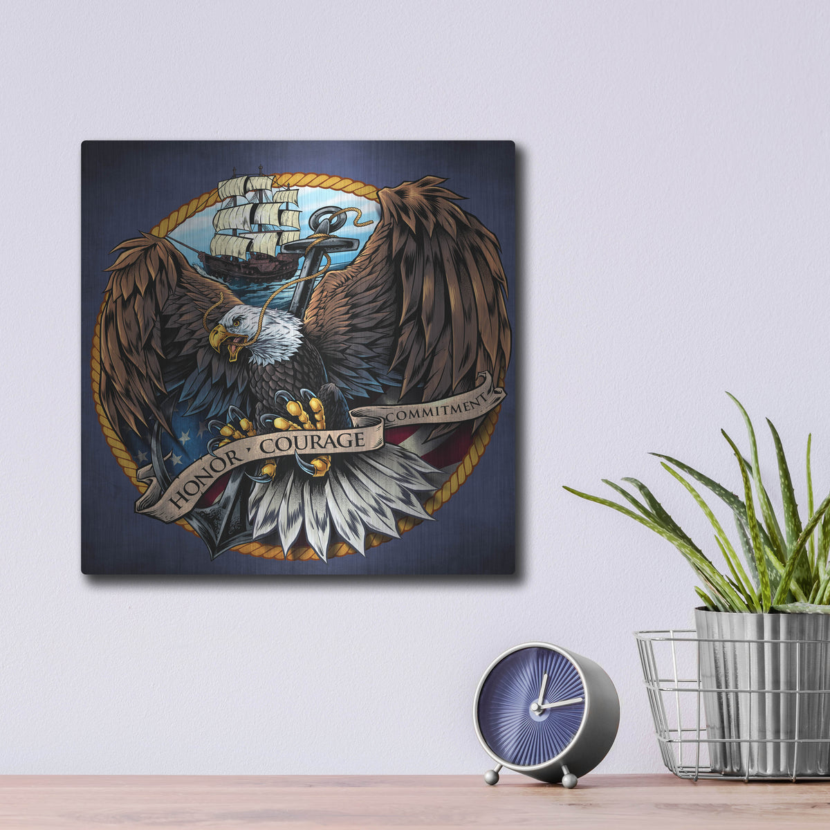 Luxe Metal Art 'Navy Eagle Decal' by Flyland Designs, Metal Wall Art,12x12