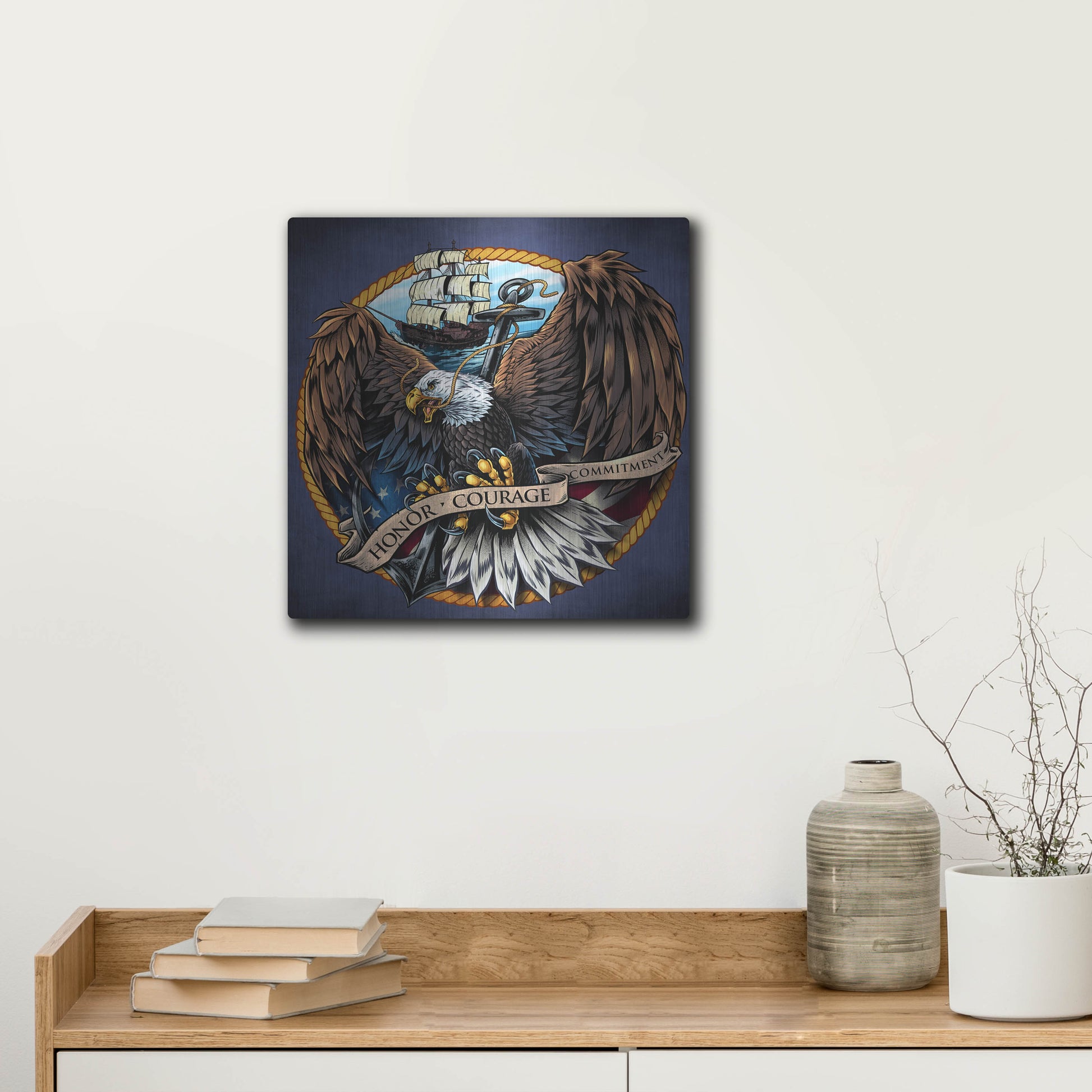 Luxe Metal Art 'Navy Eagle Decal' by Flyland Designs, Metal Wall Art,12x12