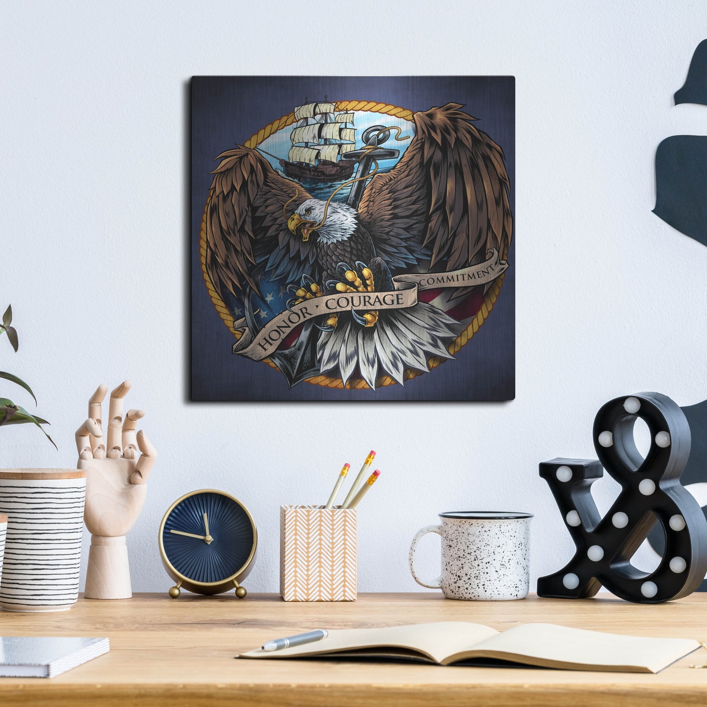 Luxe Metal Art 'Navy Eagle Decal' by Flyland Designs, Metal Wall Art,12x12