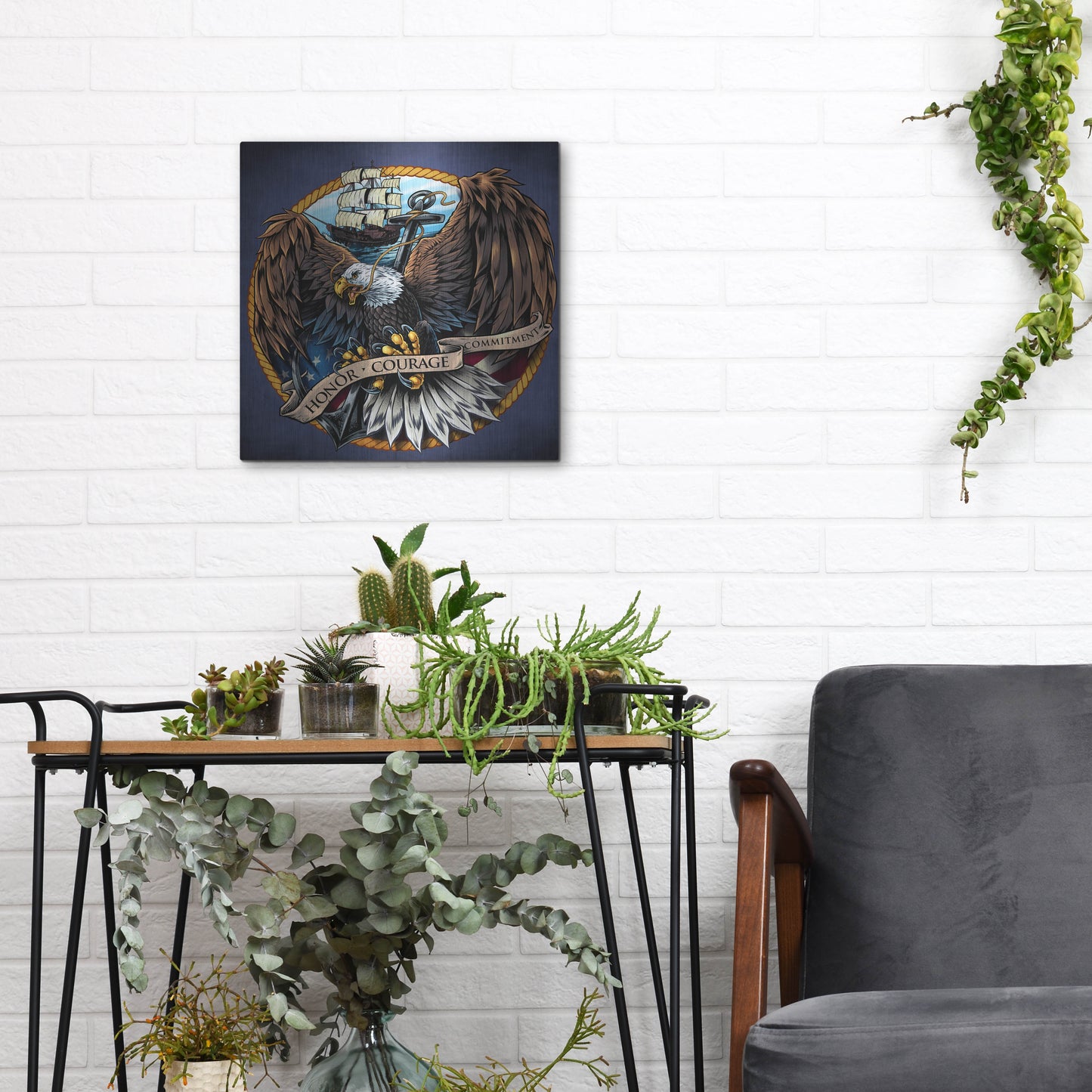 Luxe Metal Art 'Navy Eagle Decal' by Flyland Designs, Metal Wall Art,12x12