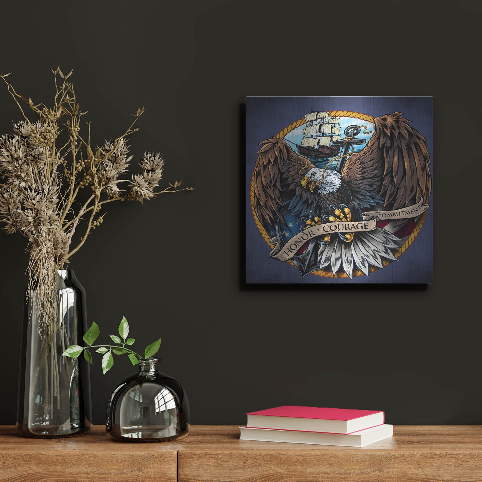 Luxe Metal Art 'Navy Eagle Decal' by Flyland Designs, Metal Wall Art,12x12