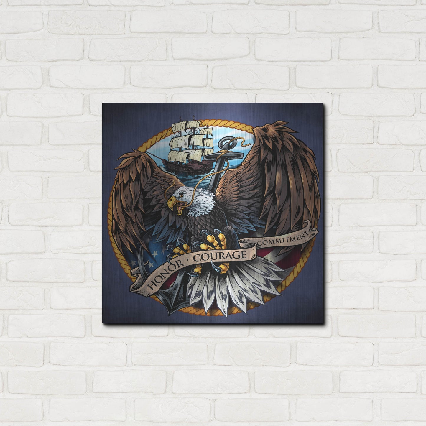 Luxe Metal Art 'Navy Eagle Decal' by Flyland Designs, Metal Wall Art,24x24