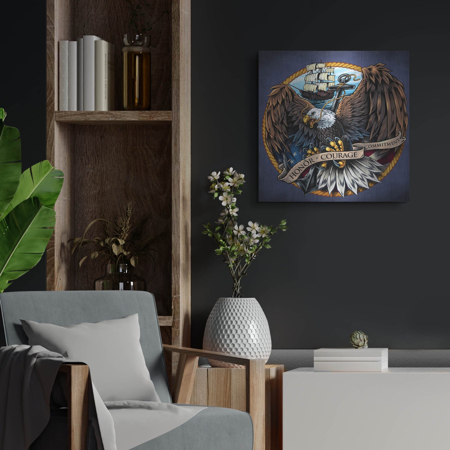 Luxe Metal Art 'Navy Eagle Decal' by Flyland Designs, Metal Wall Art,24x24
