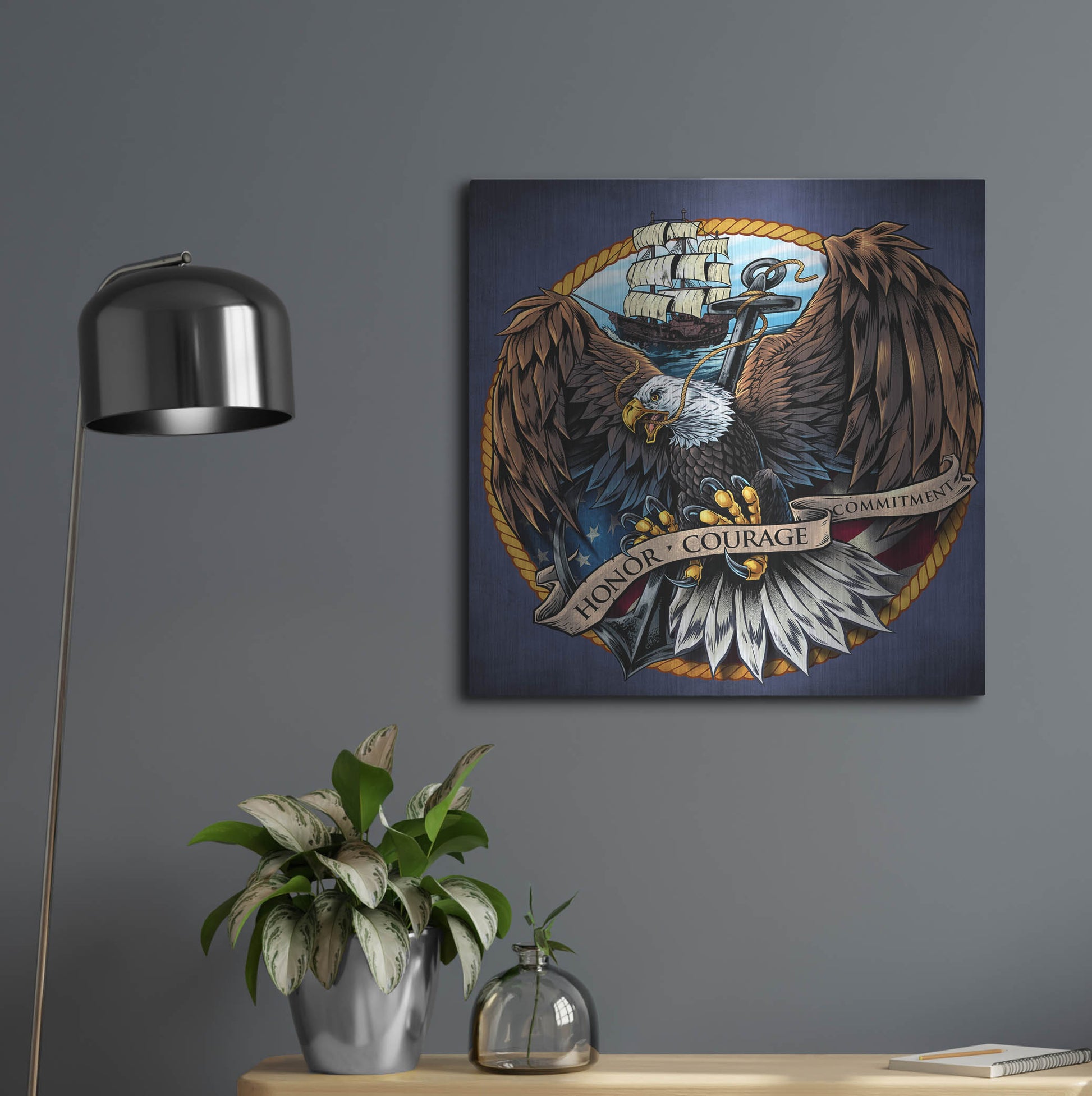 Luxe Metal Art 'Navy Eagle Decal' by Flyland Designs, Metal Wall Art,24x24