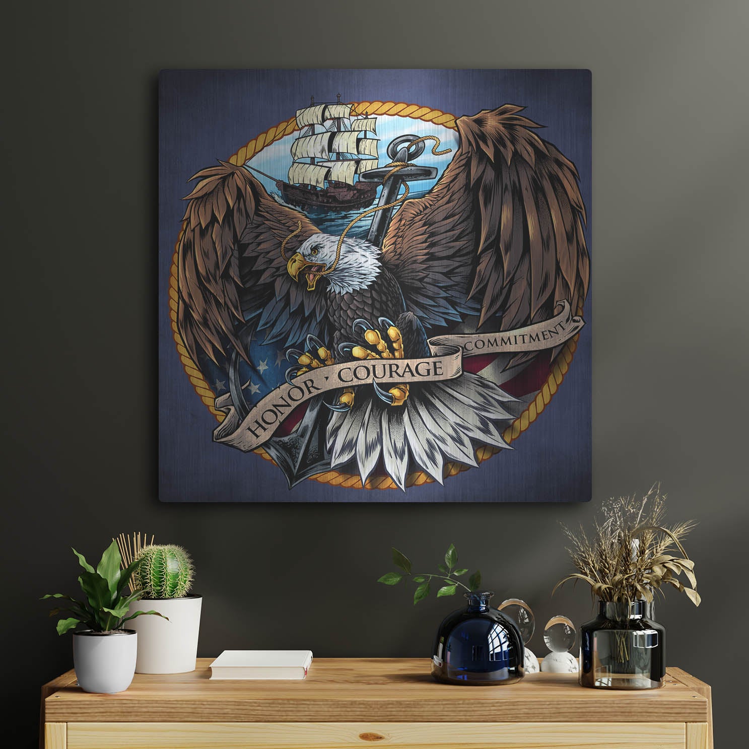Luxe Metal Art 'Navy Eagle Decal' by Flyland Designs, Metal Wall Art,24x24
