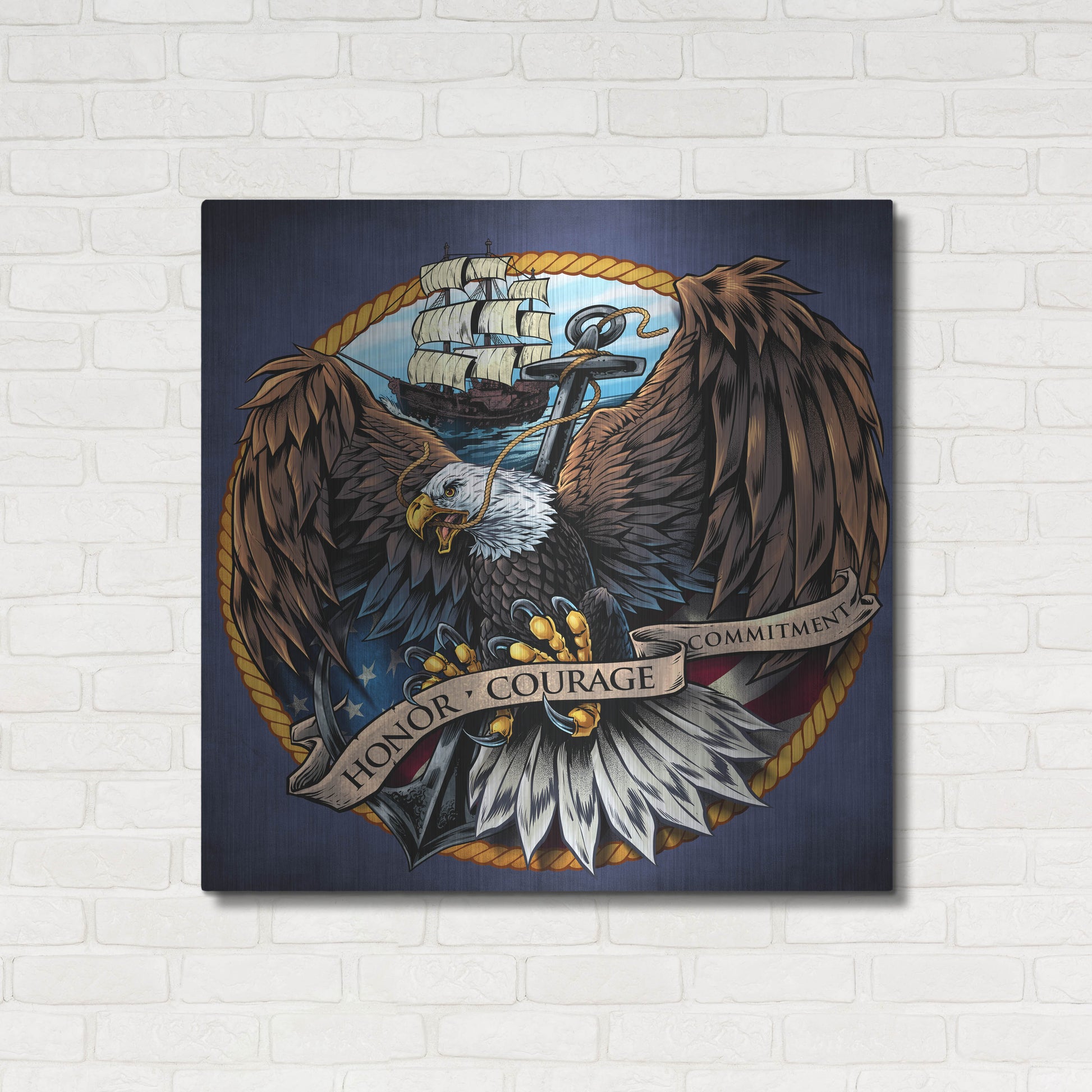 Luxe Metal Art 'Navy Eagle Decal' by Flyland Designs, Metal Wall Art,36x36
