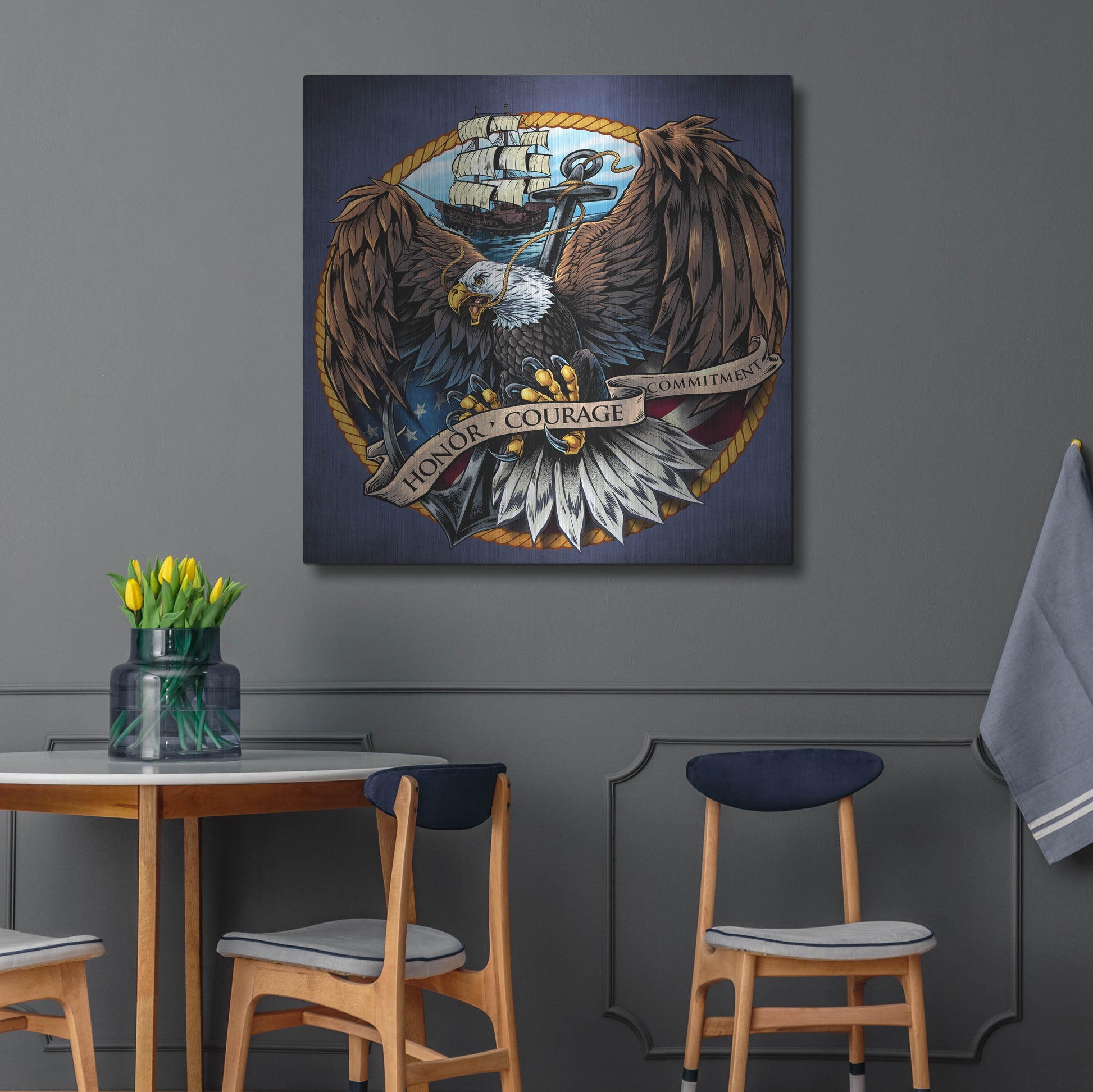 Luxe Metal Art 'Navy Eagle Decal' by Flyland Designs, Metal Wall Art,36x36