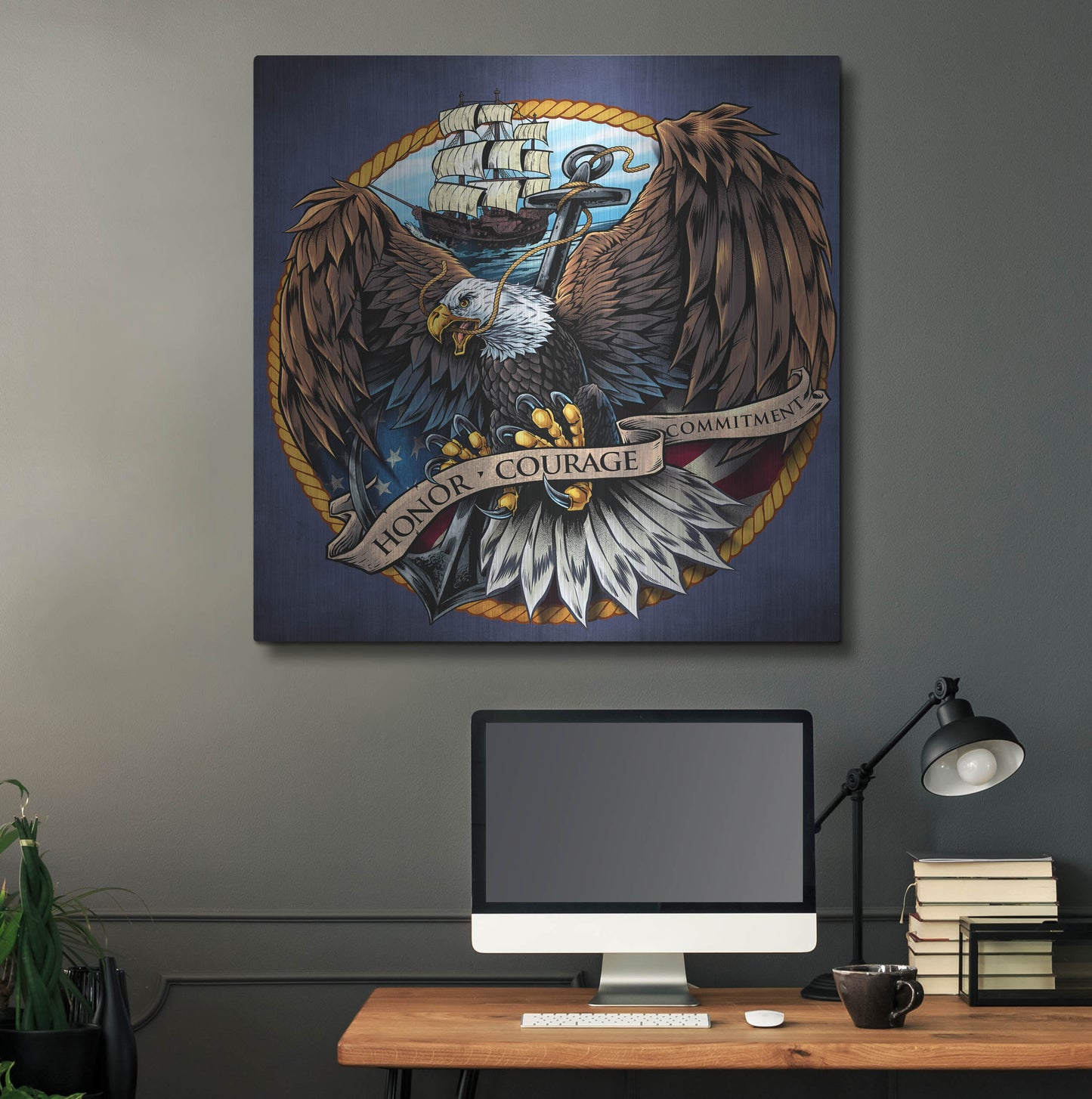 Luxe Metal Art 'Navy Eagle Decal' by Flyland Designs, Metal Wall Art,36x36
