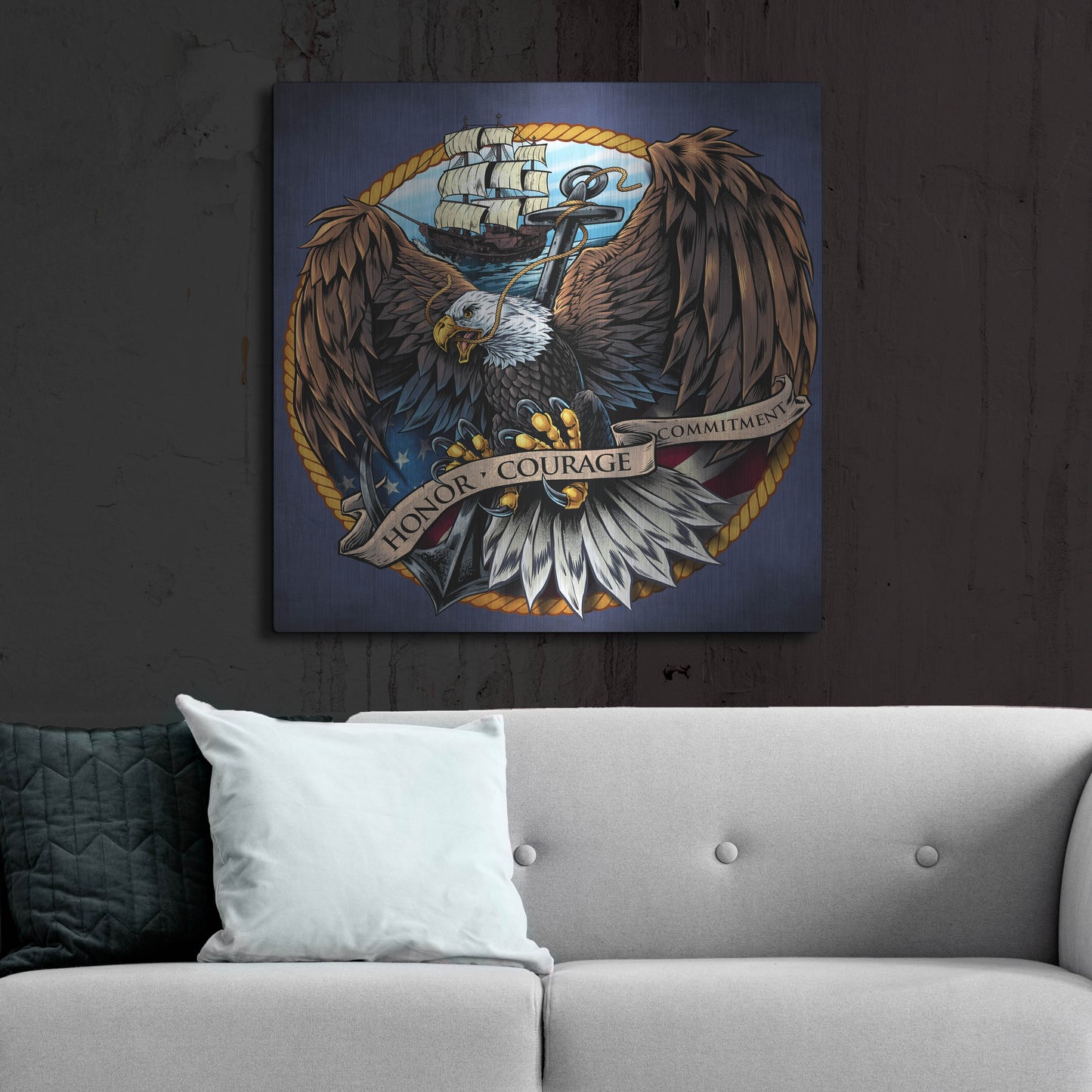 Luxe Metal Art 'Navy Eagle Decal' by Flyland Designs, Metal Wall Art,36x36