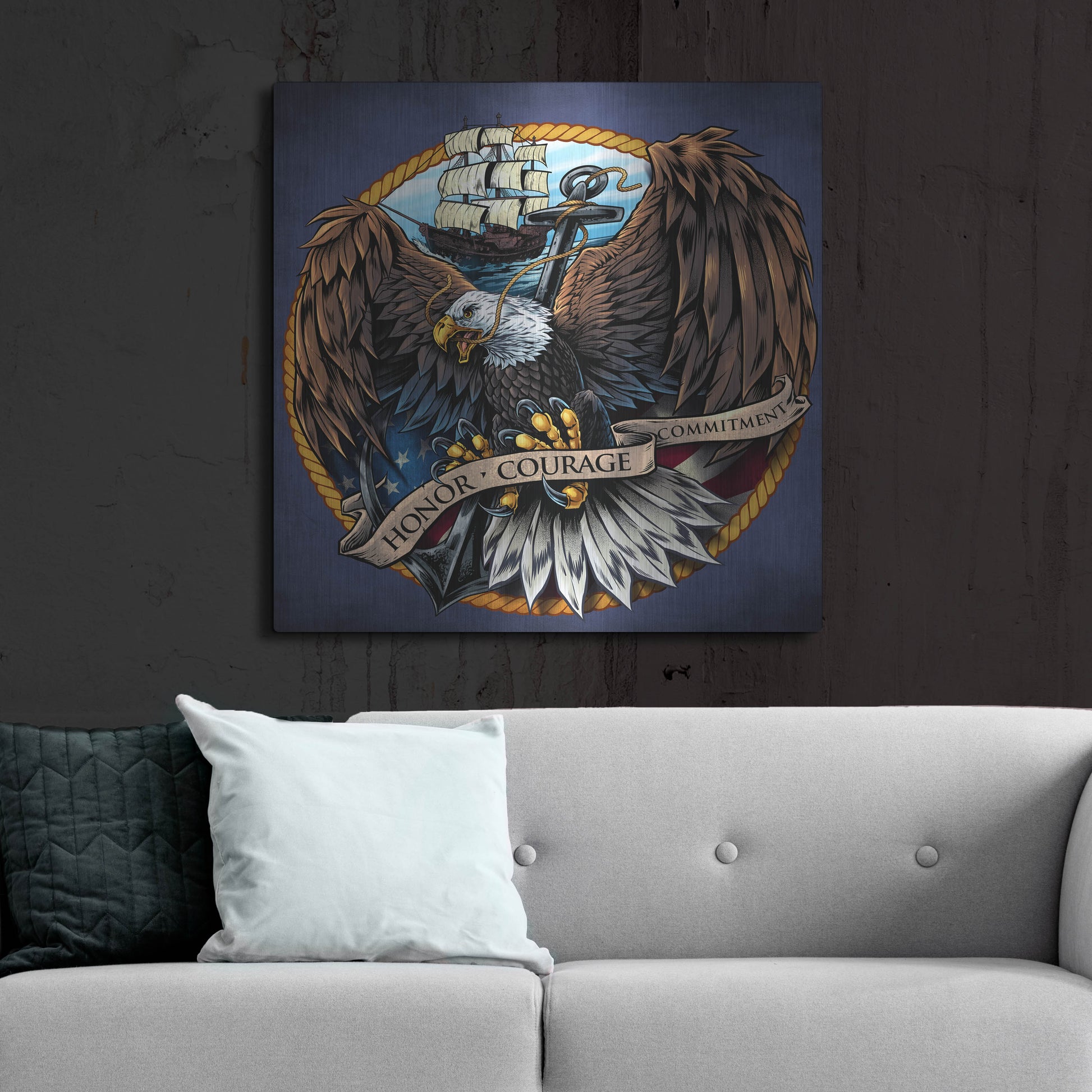 Luxe Metal Art 'Navy Eagle Decal' by Flyland Designs, Metal Wall Art,36x36