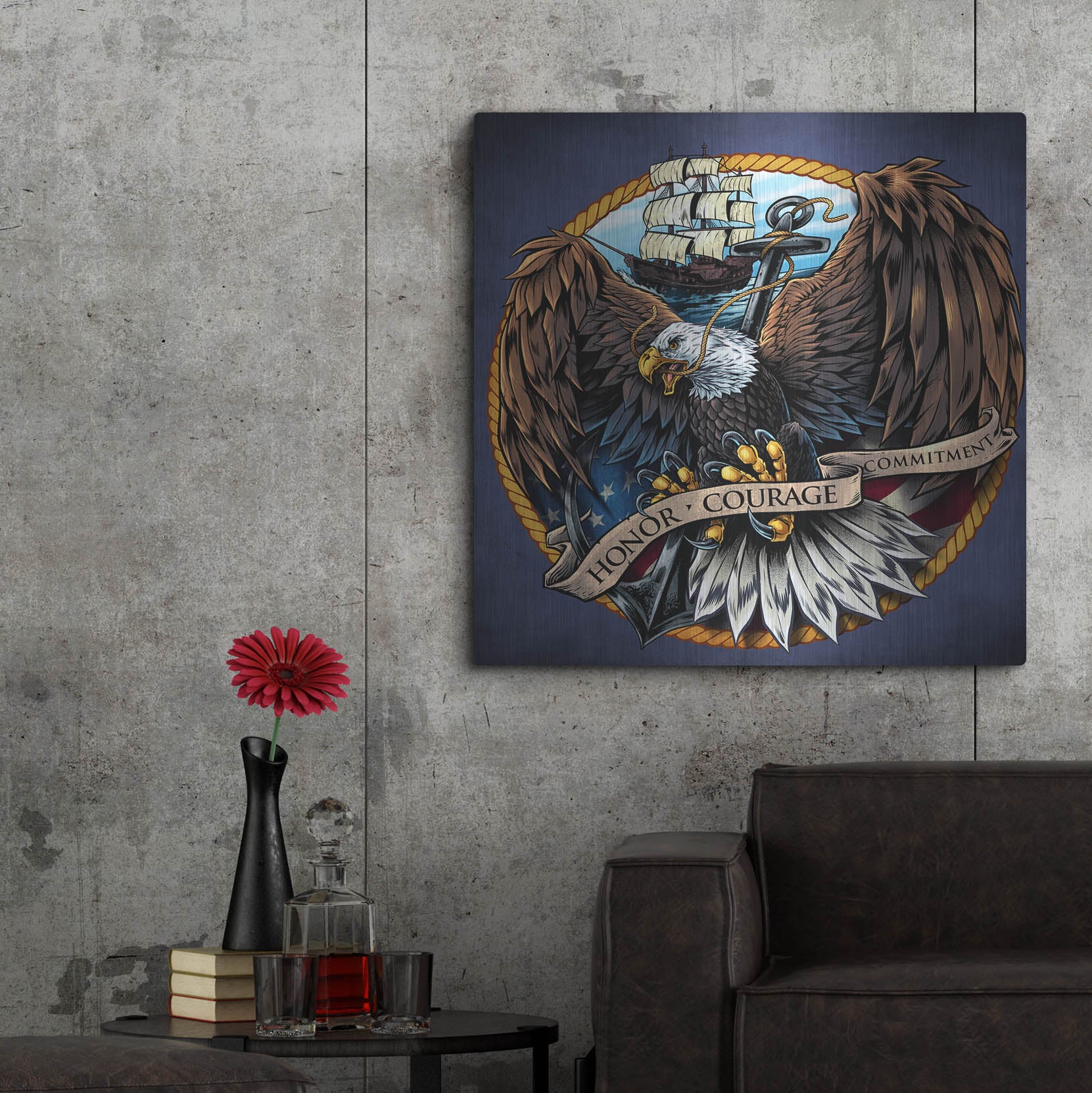Luxe Metal Art 'Navy Eagle Decal' by Flyland Designs, Metal Wall Art,36x36