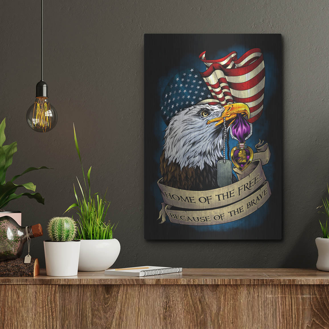 Luxe Metal Art 'Purple Heart Eagle and Flag 01' by Flyland Designs, Metal Wall Art,12x16