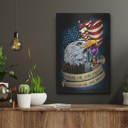 Luxe Metal Art 'Purple Heart Eagle and Flag 01' by Flyland Designs, Metal Wall Art,12x16