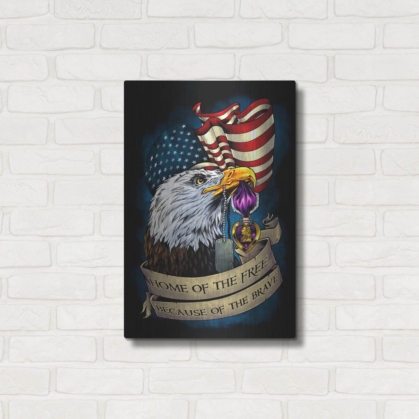 Luxe Metal Art 'Purple Heart Eagle and Flag 01' by Flyland Designs, Metal Wall Art,16x24